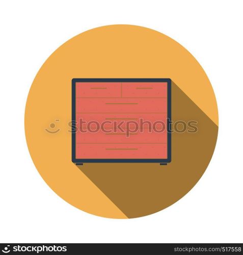 Chest Of Drawers Icon. Flat Circle Stencil Design With Long Shadow. Vector Illustration.