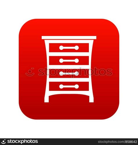 Chest of drawers in simple style isolated on white background vector illustration. Chest of drawers icon digital red