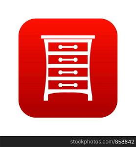 Chest of drawers in simple style isolated on white background vector illustration. Chest of drawers icon digital red