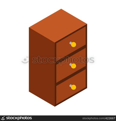 Chest of drawers isometric 3d icon. Brown single symbol on a white background. Chest of drawers isometric 3d icon