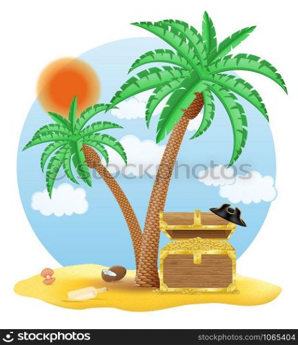 chest of gold standing under a palm tree vector illustration isolated on white background