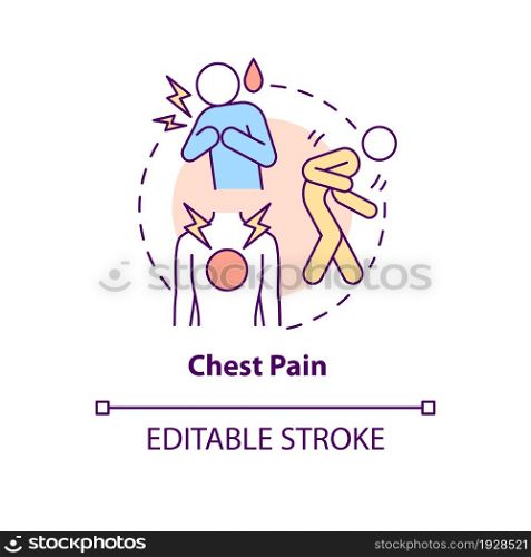 Chest pain concept icon. Pneumonia symptom abstract idea thin line illustration. Stabbing sensation. Lungs irritation. Inhaling deeply hurts. Vector isolated outline color drawing. Editable stroke. Chest pain concept icon
