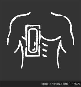 Chest waxing chalk icon. Male hair removal procedure. Depilation with natural soft, cold wax strip. Professional beauty treatment. Clean and silky skin. Isolated vector chalkboard illustration