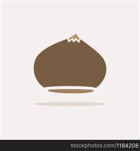 Chestnut. Icon with shadow on a beige background. Autumn flat vector illustration