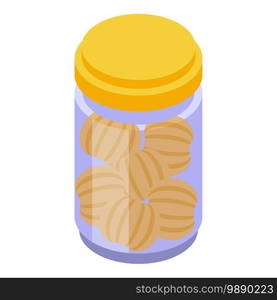 Chestnut jar icon. Isometric of chestnut jar vector icon for web design isolated on white background. Chestnut jar icon, isometric style