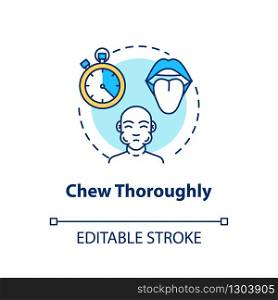 Chew thoroughly concept icon. Conscious nutrition, mindful eating idea thin line illustration. Tasting food essence, enjoying meal. Vector isolated outline RGB color drawing. Editable stroke