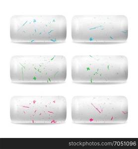 Chewing Gums Vector. 3D Realistic Chewing Gum. Red, Green, Blue Inclusions. Isolated Illustration. White Chewing Gums Vector. Realistic Chewing Gum. Red, Green, Blue Inclusions. Isolated Illustration