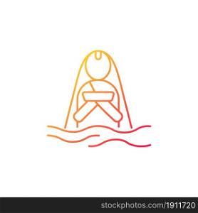 Chhath Puja ancient festival gradient linear vector icon. Praying for wellbeing and wealth. Meditation in water. Thin line color symbol. Modern style pictogram. Vector isolated outline drawing. Chhath Puja ancient festival gradient linear vector icon