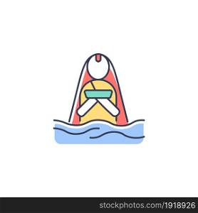 Chhath Puja ancient festival RGB color icon. Praying for wellbeing and wealth. Meditation in water. Chhath Parva festivity. Religious rituals. Isolated vector illustration. Simple filled line drawing. Chhath Puja ancient festival RGB color icon