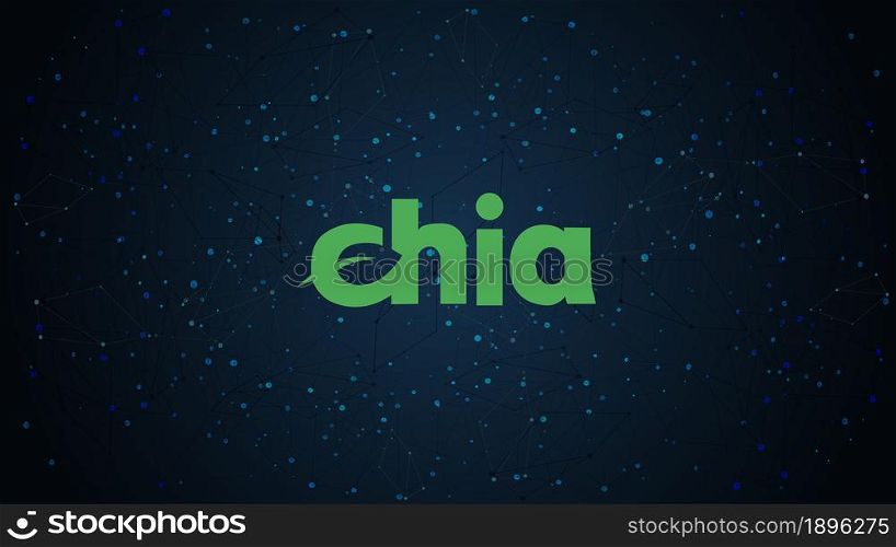 Chia Network XCH token symbol of the DeFi project cryptocurrency theme on a blue polygonal background. Cryptocurrency logo icon. Decentralized finance programs. Vector EPS10.