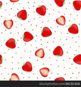 Chia pudding with strawberry slices seamless pattern. Organic food vector illustration. Healthy nutrition concept. Vegetarian food.. Strawberry chia seamless pattern. Healthy food vector illustration.