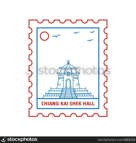 CHIANG KAI SHEK HALL postage stamp Blue and red Line Style, vector illustration