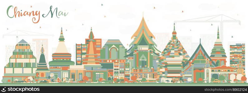 Chiang Mai Thailand City Skyline with Color Buildings. Vector Illustration. Business Travel and Tourism Concept with Modern Architecture. Chiang Mai Cityscape with Landmarks.
