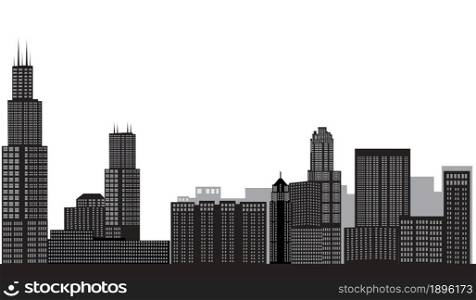 chicago american city skyline illustration drawing black and white. illustration skyline chicago