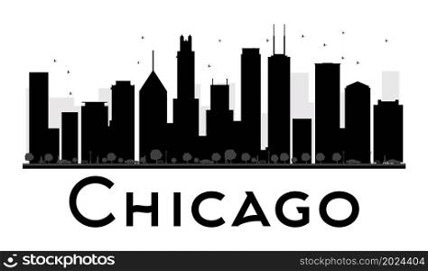 Chicago City skyline black and white silhouette. Vector illustration. Simple flat concept for tourism presentation, banner, placard or web site. Business travel concept. Cityscape with famous landmarks