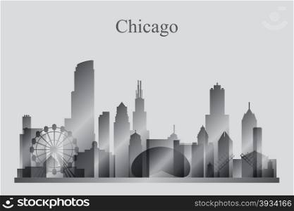 Chicago city skyline silhouette in grayscale, vector illustration