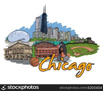 chicago doodles vector illustration