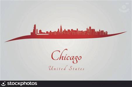 Chicago skyline in red and gray background in editable vector file