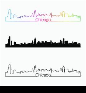 Chicago skyline linear style with rainbow in editable vector file