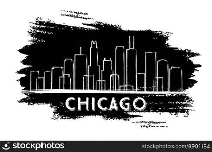 Chicago Skyline Silhouette. Hand Drawn Sketch. Business Travel and Tourism Concept with Historic Architecture. Image for Presentation Banner Placard and Web Site. Vector Illustration.