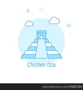 Chichen Itza, Mexico Flat Vector Icon. Historical Landmarks Related Illustration. Light Flat Style. Blue Monochrome Design. Editable Stroke. Adjust Line Weight. Design with Pixel Perfection.. Chichen Itza, Mexico Flat Vector Illustration, Icon. Light Blue Monochrome Design. Editable Stroke