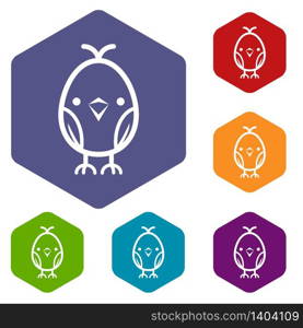 Chick icons vector colorful hexahedron set collection isolated on white. Chick icons vector hexahedron