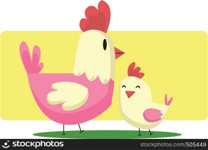 Chicken and a little chick Easter art illustration web vector on a white background