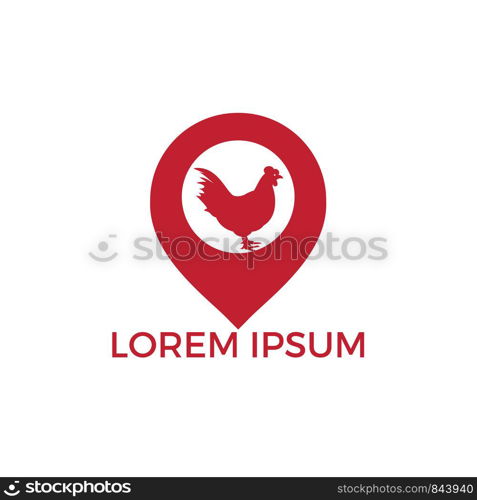 Chicken and map pointer logo design. Chicken farm locator logo design.