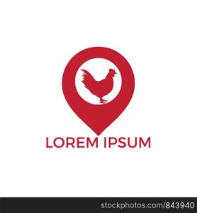 Chicken and map pointer logo design. Chicken farm locator logo design.