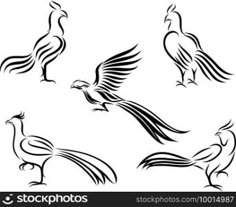 Chicken and pheasant line art vector picture It s a set of five pictures.
