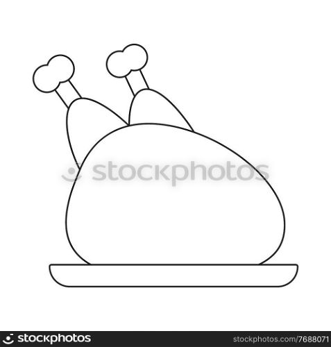 Chicken carcass on a plate with legs, black and white icon. Vector Illustration. EPS10. Chicken carcass on a plate with legs, black and white icon. Vector Illustration