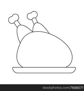 Chicken carcass on a plate with legs, black and white icon. Vector Illustration. EPS10. Chicken carcass on a plate with legs, black and white icon. Vector Illustration