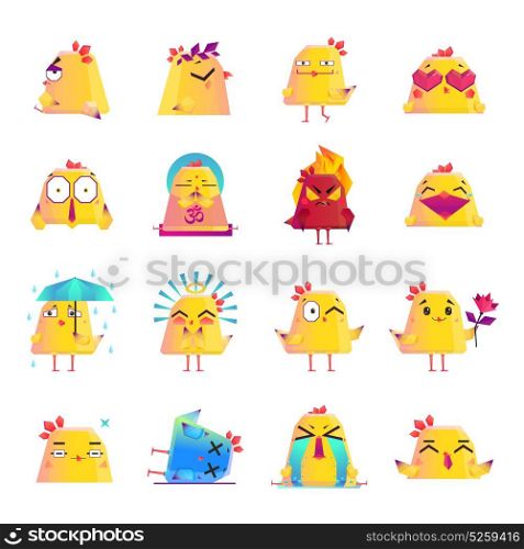 Chicken Cartoon Character Icons Big Set. Funny chicken animation cartoon character icons big set with crying dead love happy surprised mood isolated vector illustration