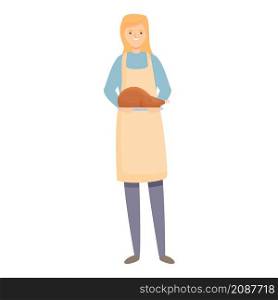Chicken cook icon cartoon vector. Woman kitchen. Housewife food. Chicken cook icon cartoon vector. Woman kitchen