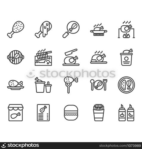 Chicken cooking and food related icon and symbol set