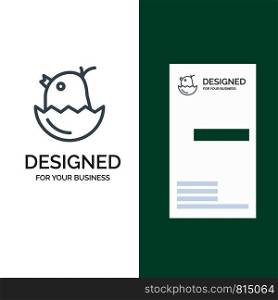 Chicken, Easter, Baby, Happy Grey Logo Design and Business Card Template