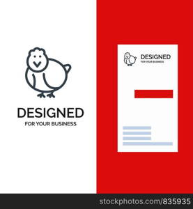 Chicken, Easter, Baby, Happy Grey Logo Design and Business Card Template