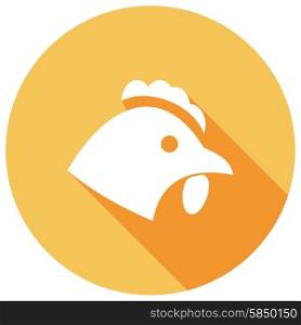 Chicken flat icon with long shadow