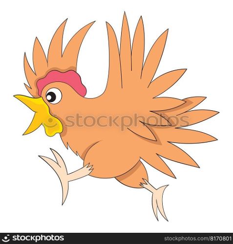 chicken fowl animal is running scared. vector design illustration art