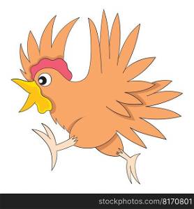chicken fowl animal is running scared. vector design illustration art
