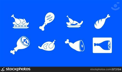 Chicken icon set. Simple set of chicken vector icons for web design isolated on blue background. Chicken icon blue set vector