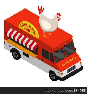 Chicken truck icon. Isometric of chicken truck vector icon for web design isolated on white background. Chicken truck icon, isometric style