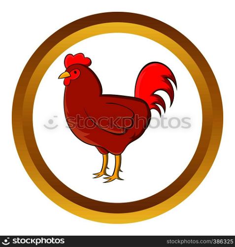Chicken vector icon in golden circle, cartoon style isolated on white background. Chicken vector icon