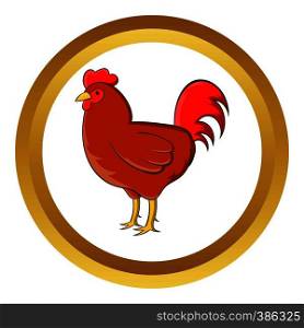 Chicken vector icon in golden circle, cartoon style isolated on white background. Chicken vector icon