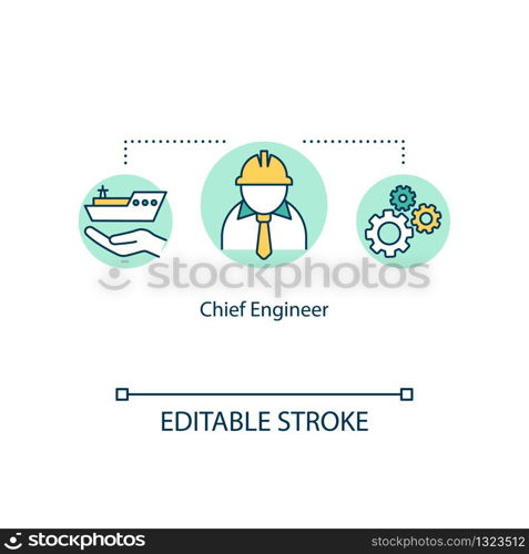 Chief engineer concept icon. Sailor career on ship. Offshore work with machinery. Watercraft executive worker idea thin line illustration. Vector isolated outline RGB color drawing. Editable stroke