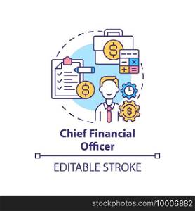 Chief financial officer concept icon. Top management positions. Managing financial actions of company. Job idea thin line illustration. Vector isolated outline RGB color drawing. Editable stroke. Chief financial officer concept icon