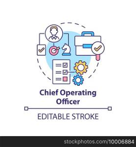 Chief operating officer concept icon. Top management positions. Check administrative functions of business. Work idea thin line illustration. Vector isolated outline RGB color drawing. Editable stroke. Chief operating officer concept icon