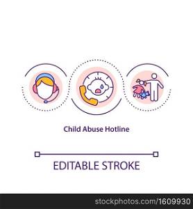 Child abuse hotline concept icon. Children protection from harassment. Help kids. Child safety idea thin line illustration. Vector isolated outline RGB color drawing. Editable stroke. Child abuse hotline concept icon