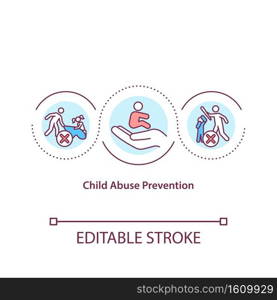 Child abuse prevention concept icon. Children protection. Save kids from harm and violence. Child safety idea thin line illustration. Vector isolated outline RGB color drawing. Editable stroke. Child abuse prevention concept icon