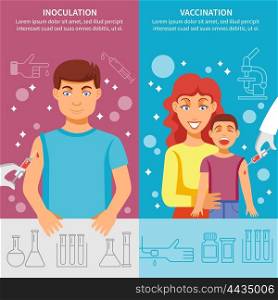 Child And Adult Vaccination Banner Set. Medical vertical banner set with child and adult vaccination elements for prevention infection diseases isolated vector illustration